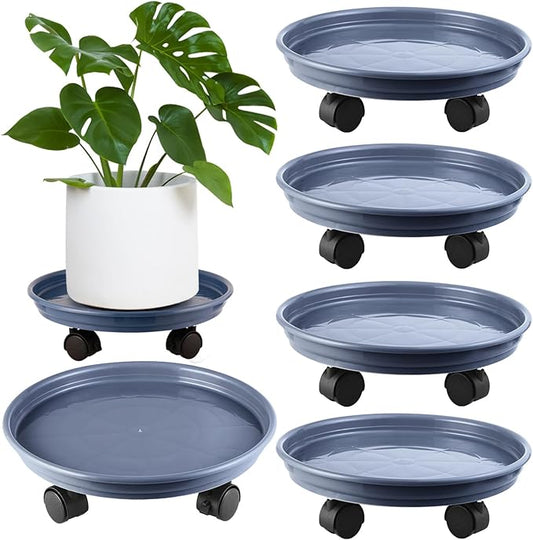 6 Packs Plant Caddy with Wheels 12" Plastic Rolling Plant Stands Heavy-duty Plant Dolly with Casters Indoor and Outdoor Plant Roller Base Large Heavy Plant Pot Saucers with Wheels Plant Mover, Grey
