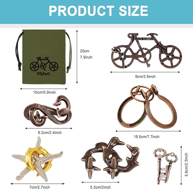 9 PCS Metal Brain Puzzles Fidget Puzzle Mind Challenge - Unlockable Interlocking Puzzles Toys Gift for Adults and Teenagers