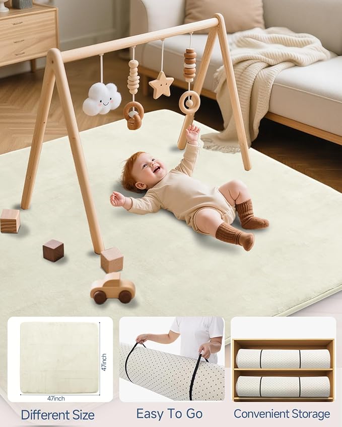 Thick Baby Play Mat for Floor,Padded Foam 47x47 Playpen Mat,Ultra Soft Support & Plush Feel Nursery Rug,Non Slip for Toddler,Infants,Kids Play,Yoga,Baby Crawling,Tummy Time (Beige)
