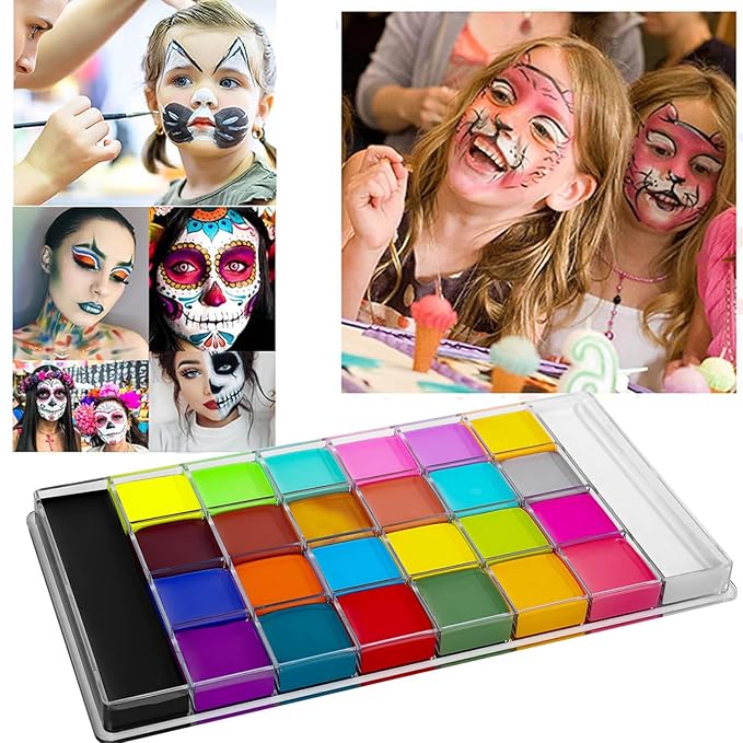 26 Colors Professional Face Body Paint Kit, Oil Face & Body Paint Kit for Halloween,including 26 Colors Face Paint/Paint Stick/ Brushes/ Special Effects Sticker for Halloween/Fake Blood