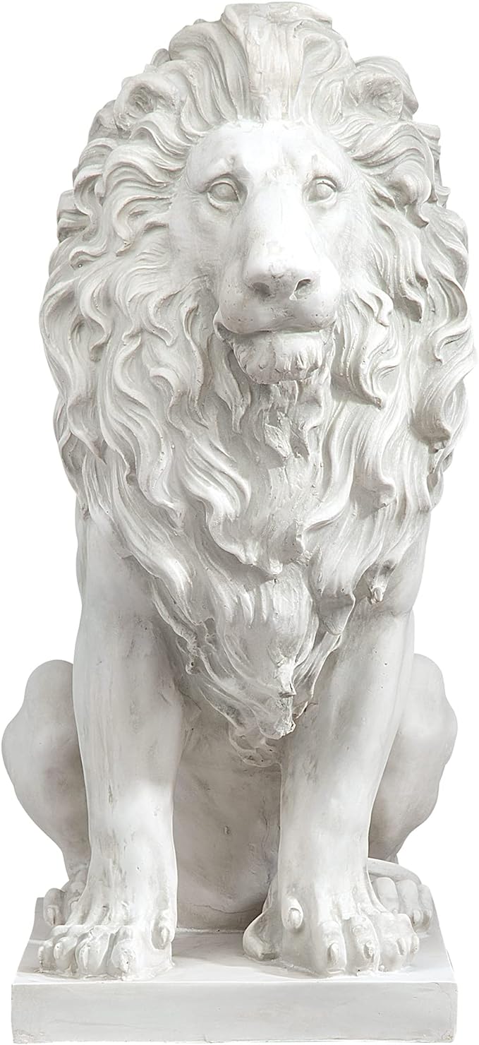 Design Toscano Lion of Florence Sentinel Indoor/Outdoor Animal Statue, 28 Inch Tall, Cast Stone Resin, Antique Stone Finish