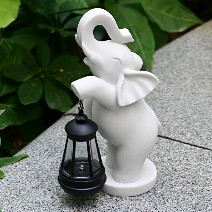 Solar Garden Statue 10 Inch Elephant Decor for Outside Yard Decoration Outdoor Unique Housewarming Gardening Birthday Gifts for Women Grandma