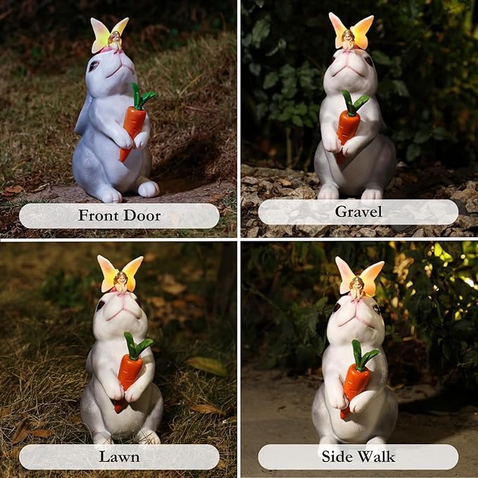 Bunny Rabbit Decor, Bunny Rabbit Statue, Solar Garden Statue for Outside, Solar Garden Yard Patio Decor, Outdoor Statue for Garden, Outdoor Decor, Gardening Gift for Women, Easter Decorations