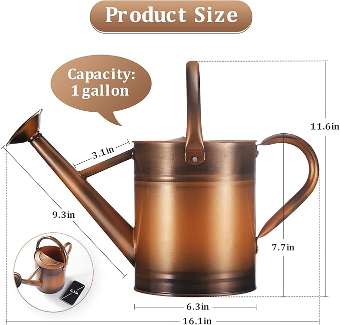 Watering Can for Outdoor Plants and Indoor Plants,1 Gallon Metal Watering Can for Garden Flower,Galvanized Steel Metal Water Can Watering Pot with Sprinkler Head