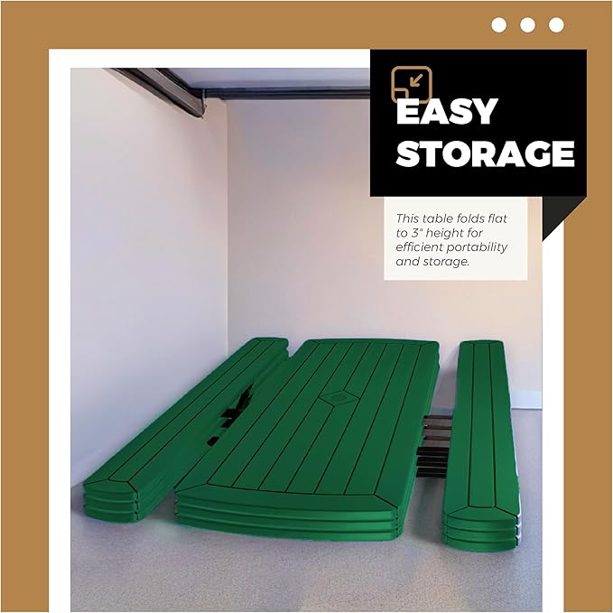 OEF Furnishings Heavy Duty Blow Molded Folding Picnic Table - Green, Black Frame