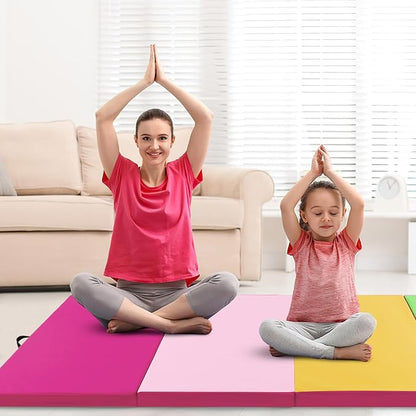 Giantex 4'x10'x 2" Gymnastics Mat, 4-Panel Folding Aerobics Exercise Mat w/Hook & Loop Fastener, Carrying Handle, Portable Tumbling Mat for Stretching Yoga Cheerleading Martial Arts