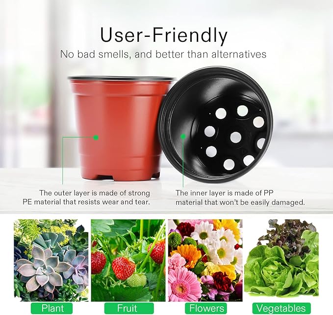VIVOSUN 100pcs 4 Inch Planter Nursery Pots, Plastic Pots for Flower Seedling