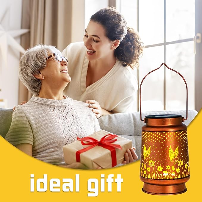 4 Packs Dragonfly&Hummingbird Solar Lantern Lights Outdoor Decor, Hanging Metal Decorations Waterproof with LED Light, Landscape Lights for Garden Patio Yard Lawn Backyard Front Porch