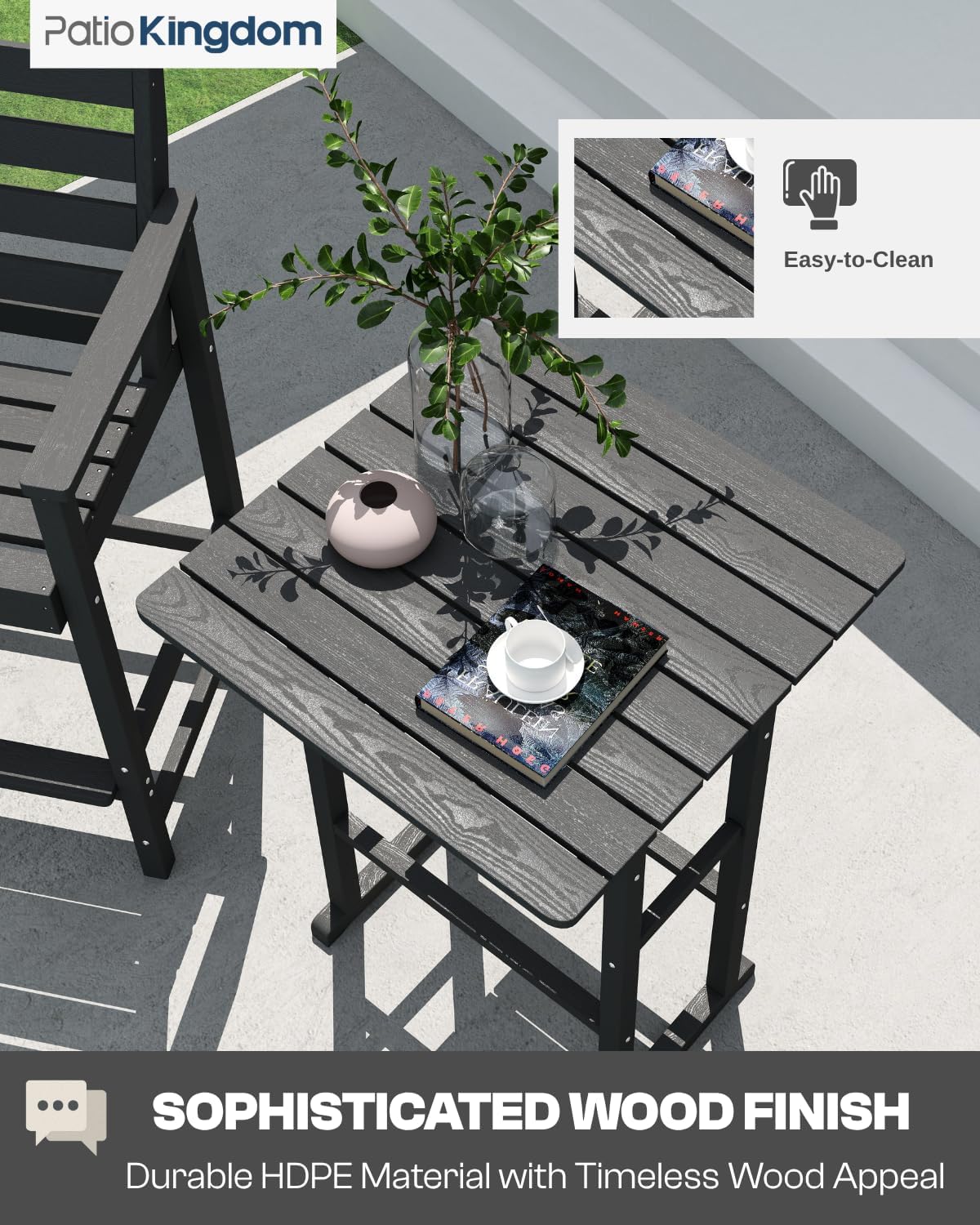 3-Piece Outdoor Bar Set with Beige 9FT Patio Umbrella, HDPE Tall Balcony Adirondack Chairs and Table, All-Weather Outdoor Bar Stools for Patio (Grey)