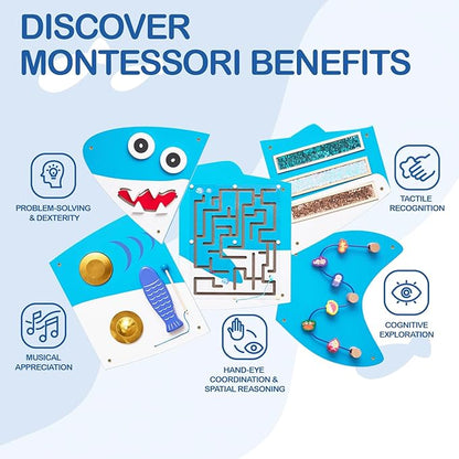 Monläurd® Shark Montessori Busy Board, Sensory Board, Educational Toys, Sensory Wall Panel, Wall Toys, Daycare Furniture, Playroom Furniture, Learning Toys, Boys and Girls 6 M+