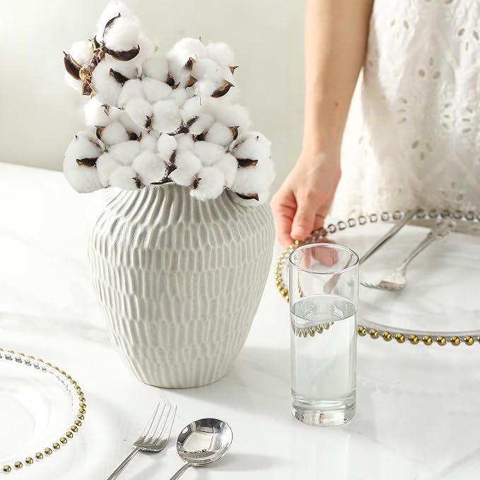 Ceramic Vase for Home Decor,7.8 Inch Flower Vase，Decorative Grey Vases for Pampas Grass，Modern Art Texture for Home Entryway Living Room Dining Table Farmhouse Office Decor-Grey.