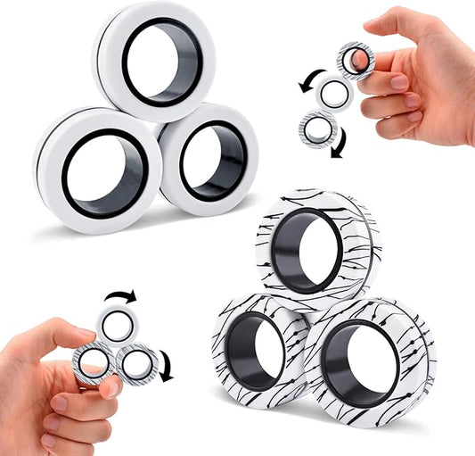 Cevioce 6 PCS Magnetic Ring Fidget Toys Set,ADHD Anxiety Magnetic Finger Spinner Pack for Teens Adults and Kids,Coolest Magnet Stress Relief Toy Birthdays Gifts for 8+ Year Old Boys Girls Present