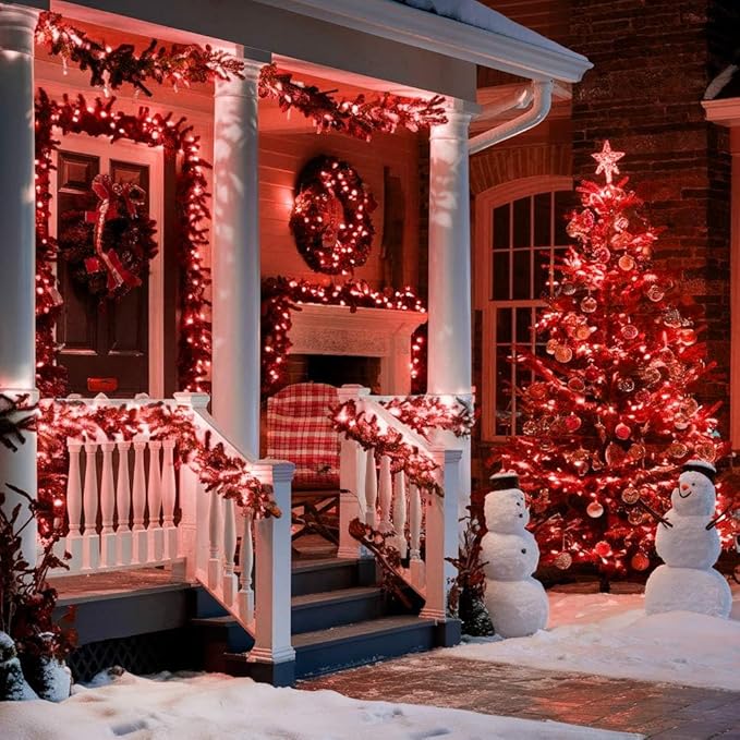 YEGUO 4 Pack Red Solar Fairy Lights Outdoor Waterproof, Each 33ft 100 LED String Light, 8 Modes Silver Wire