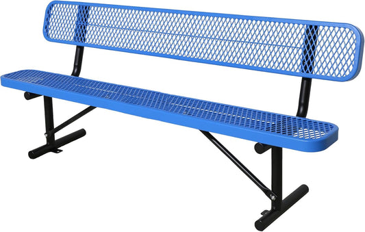 8 FT Steel Park Bench for Outside, Outdoor Bench with Backrest & Portable Frame, Commercial Benches for Shopping Mall, Store, Park, Patio, Deck, Blue