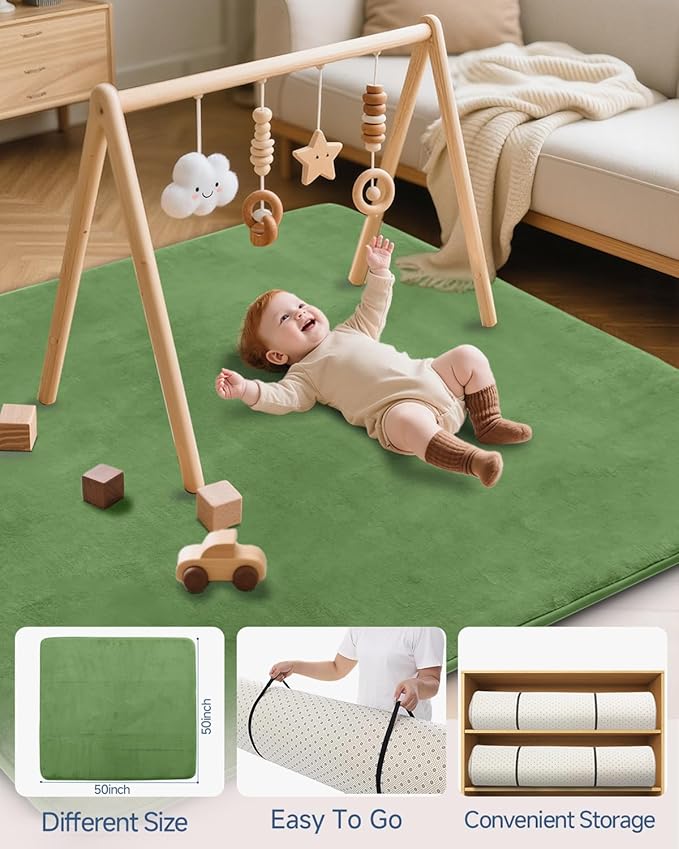 Thick Baby Play Mat for Floor,Padded Foam 50x50 Playpen Mat,Ultra Soft Support&Plush Feel Nursery Rug,Non Slip for Toddler, Infants,Kids Play,Yoga,Baby Crawling,Tummy Time(Green)