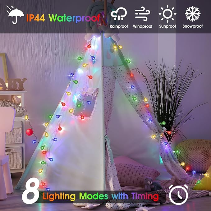 2 Pack Globe String Lights Indoor Bedroom Battery Operated, 16.4ft 50LED Crystal Fairy Light IP44 Waterproof Outdoor Hanging Decorative Lights for Home Tent Patio Garden Party Decor