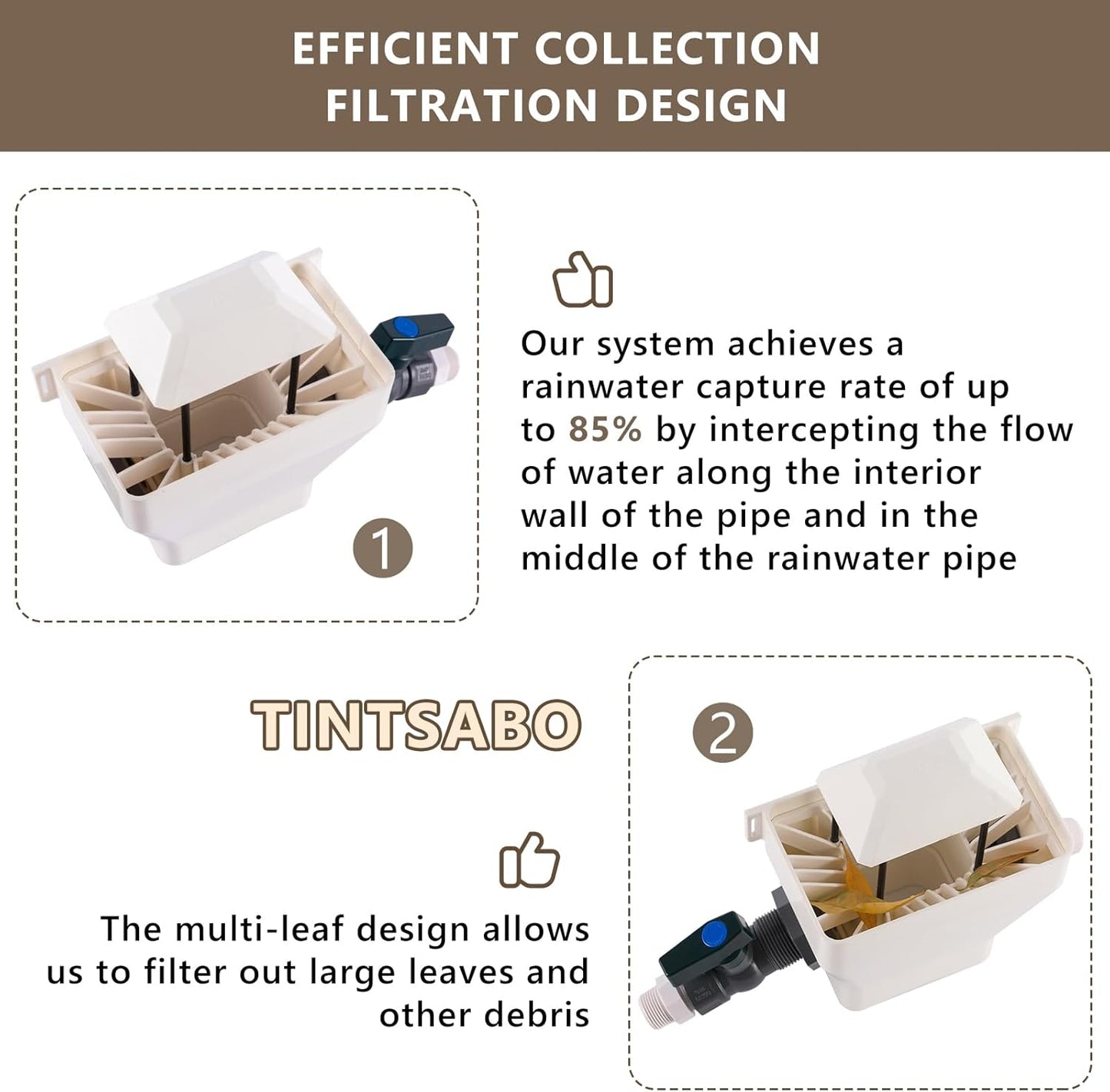 Rain Barrel Diverter Kit - Rainwater Collection System Fits 2x3 or 3x4 Inch Downspout with Filter and PVC Spigot