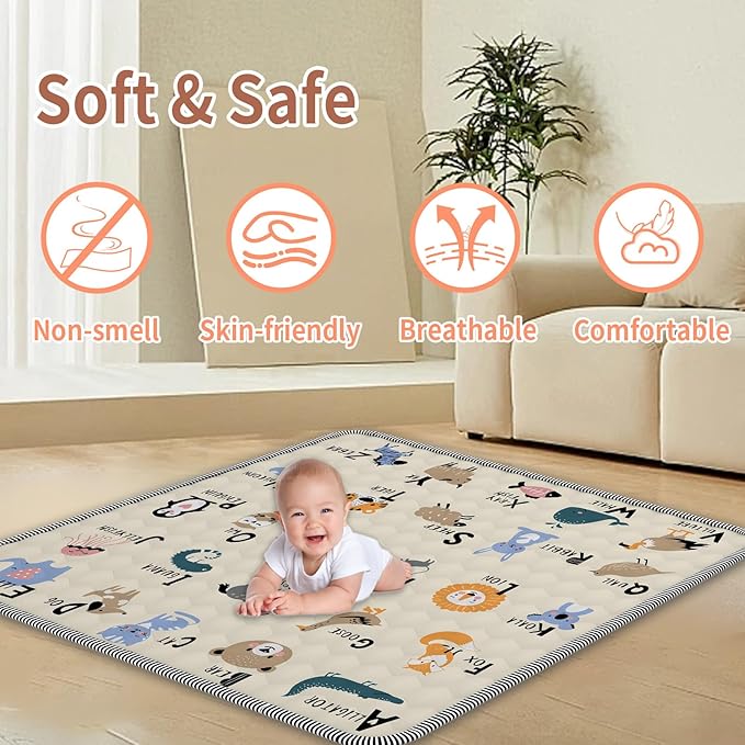 Baby Play Mat 59" X 59", Thickened Soft Floor Mat, Waterproof and Non-Slip Crawling Play Mat, Machine Washable Foldable Crawling Mat for Floor Playpen
