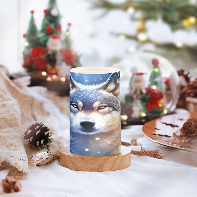 Flickering Flameless Candles, Wolf Snowy LED Candles with Remote Timer, Set of 2 Battery Operated Candle for Valentine Wedding Birthday