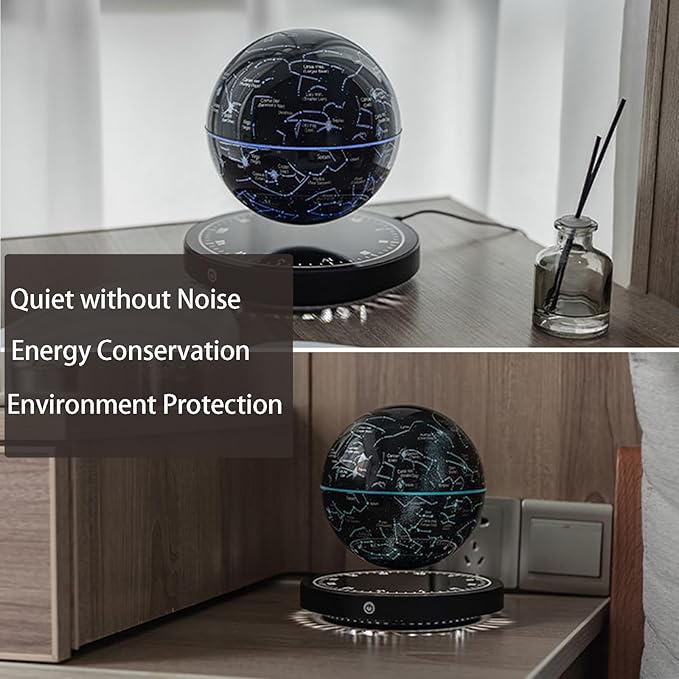 6" Magnetic Levitation Floating Globe Anti Gravity Rotating Constellation Ball with LED Light Display Globe for Children Educational Gift Home Office Desk Decor (Black-Clock)