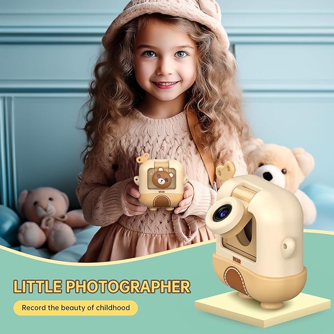 Kids Camera Toys with Cartoon Silicone Cover, Digital Mini Camera for 3 4 5 6 7 8 9 10 11 12 Year Old Boys Girls Birthday Chirstmas Gifts Ideas - Personal Video Players (Bear Brown)