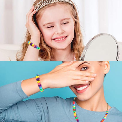 600 Pieces Pony Star Beads Crafts Bulk Hearts Star Colorful Acrylic Beads Large Hole for Bracelet Kawaii Rainbow Necklace Jewelry Crafts Making Valentine Party Favor DIY