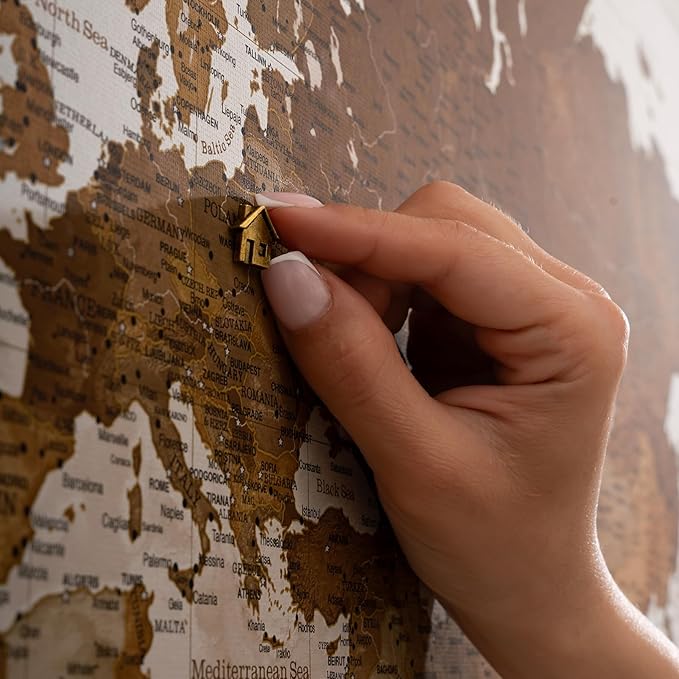 Canvas World Map with Cork Pin Board - English Lettering - Decorative Wall Decoration for All Rooms - Canvas Pictures with World Map Motif (90x60 cm, Pattern 17)