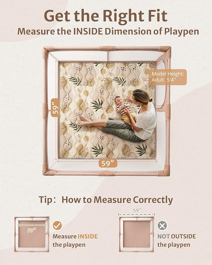 Blissful Diary Baby Play Mat, 59x59 Thick and Larger Soft Cushioned Foam Mat for Floor, Non-Slip Washable Playmat for Toddlers, Earth Tones Design