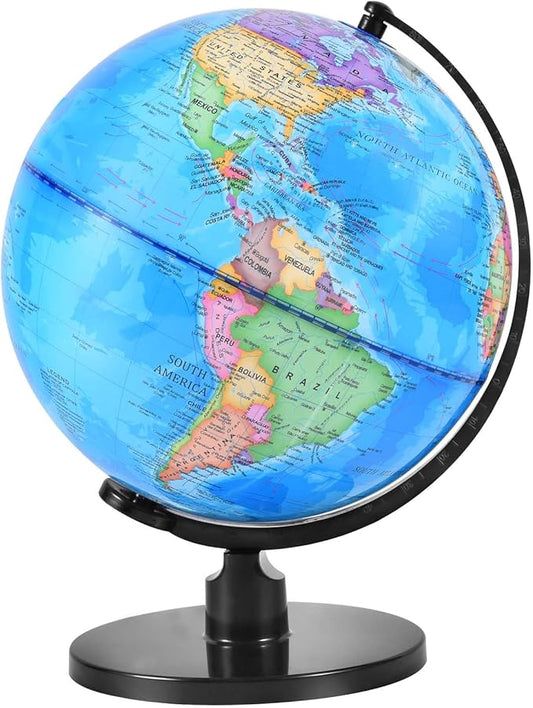 Rotating World Globe 10 Inch Spinning Earth Globe with Stand for Kids Learning Geography Classroom Education or Office Home Decorations