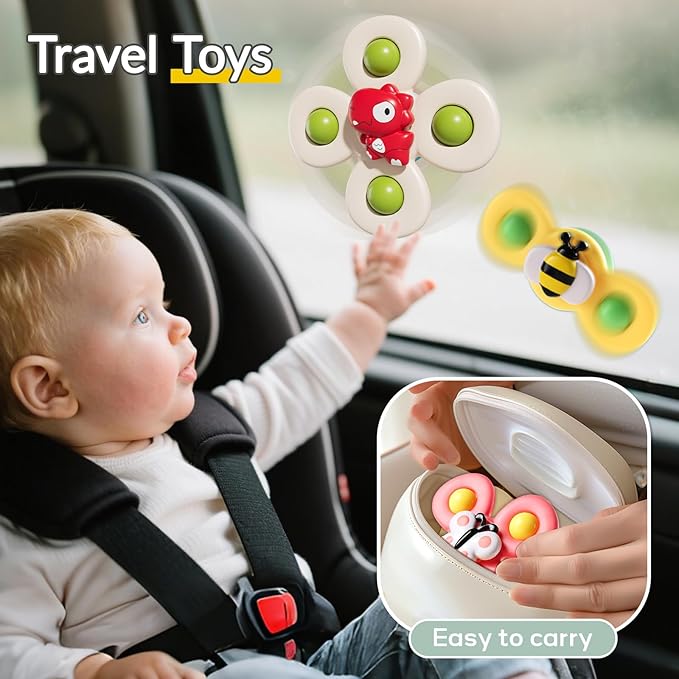 6 PCS Baby Suction Cup Spinner Travel Toys for Kids Ages 1-3, Fidget Spinner Toys for 1 Year Old Boy Girl 12 Months, Sensory Bath Toy for Toddlers Infants Birthday