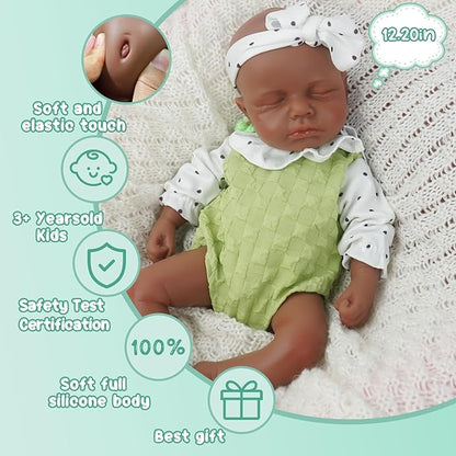 Girl 12.2 Inch, Full Silicone Baby Doll, Realistic Baby Dolls, Realistic Veins & Sleeping Pose, Not Vinyl, Reborn Baby Dolls Silicone Full Body, Gift Set
