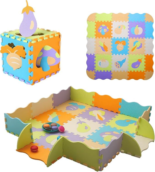 Coolcandy Baby Play Mat, 25Pcs Interlocking Puzzle Floor Mat, with Safety Fence - 0.4" Thick Non-Toxic EVA Foam Play Mat, for Infants & Toddlers 3-36 Months, Soft Puzzle Tiles for Play Areas