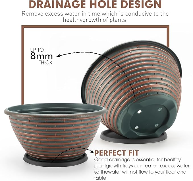 Quarut Large-Planter-Indoor-Outdoor Plant Pots, 12 inch 4 Pack Flower Pots with Saucer and Drainage Holes, Modern Planters for Planting Medium Large Plants,Decorative Resin Garden Pots(Brown)