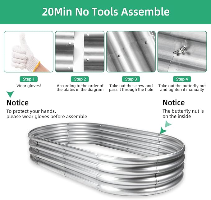 Galvanized Raised Garden Bed, 4x2x1 FT Thickening Raised Beds for Gardening, Oval Larger Space Planter Box for Outdoor for Herbs, Vegetables, Fruits