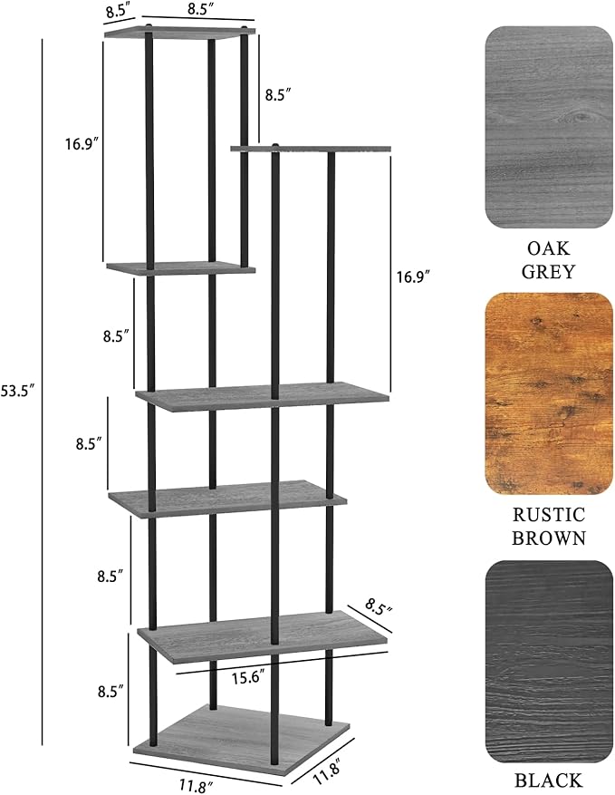 Plant Stand Indoor 7-Tier Metal Wood Plant Shelf for Multiple Flower Pots Corner Tall Flower Holders for Living Room Balcony Bedroom, Oak Grey