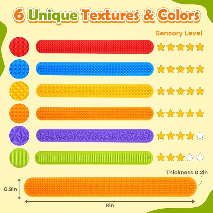 Sensory Fidget Toys for Kids: Textured Silicone Slap Bracelets 6 Pack, Stress Fidgets for Anxiety Autism ADHD, Wearable Sensory Toys for Adults Office Desk, Calm Down Travel Airplane Toys