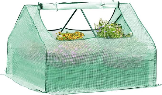Aoodor 4 x 3 x 3 ft Raised Metal Garden Bed, Mini Greenhouse Kit with 2 Roll-up Zipper Doors for Vegetables, Herbs, and Flowers