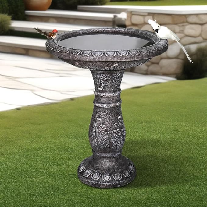 SKYFIRE 24.4" H Cement Bird Bath for Garden- Fibre Reinforced Concrete Bird Baths for Outdoors, Large Size Vintage Carved Pedestal Birdbath for Patio, Yard, Lawn -20”Dia. X 24.4”H Bird Fountain