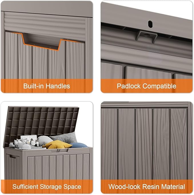 45 Gallon Deck Box,Resin Outdoor Storage Box with Lockable for Patio Furniture, Pool Accessories, Garden Tools Waterproof Outside Storage Box, Black