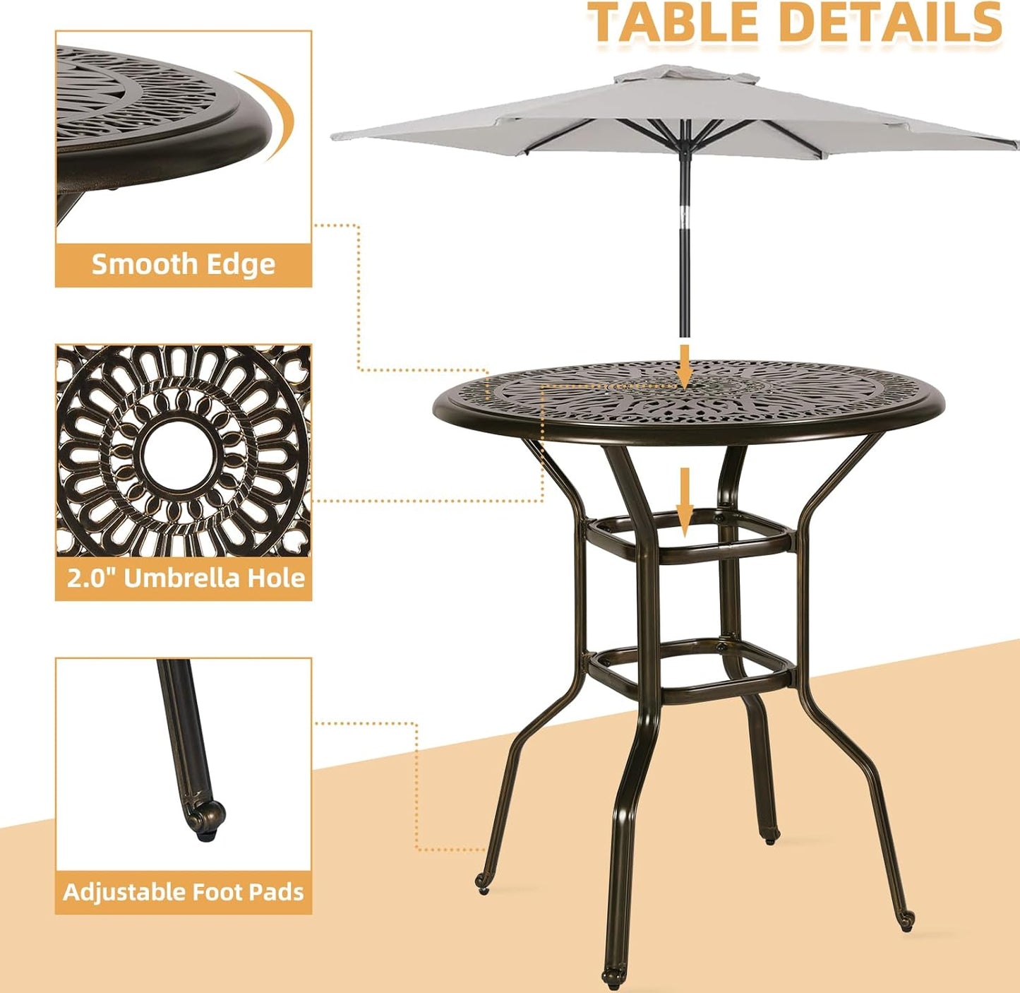 3 Pieces Patio Swivel Bar Set, Patio High Top Bar Table and Chairs Set, All-Weather Cast Aluminum High Swivel Bar Stools Chair Set of 2 and 35.4" Table, Patio Bistro Set for Garden,Balcony