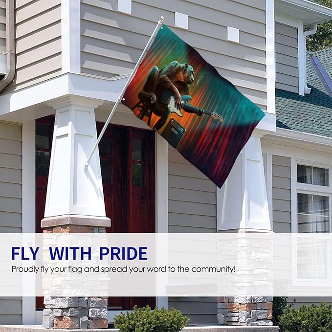 Monkey Music Gorilla Playing Guitar Flag 3x5 Ft Outdoor Decoration Banner House Flags Yard Farmhouse Garden Indoor Sign