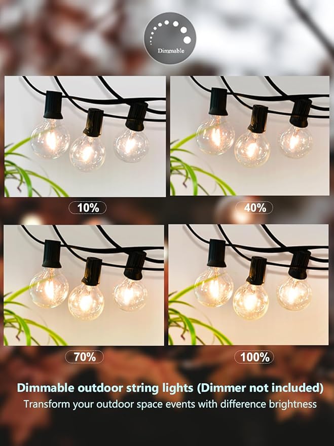 DAMAING Outdoor String Lights 400FT Patio Lights with 208 shatterproof G40 dimmable Globe LED Bulb, Waterproof connectable Outdoor Lighting for Backyard Porch Balcony gazobo, 4-Pack 100FT,Black