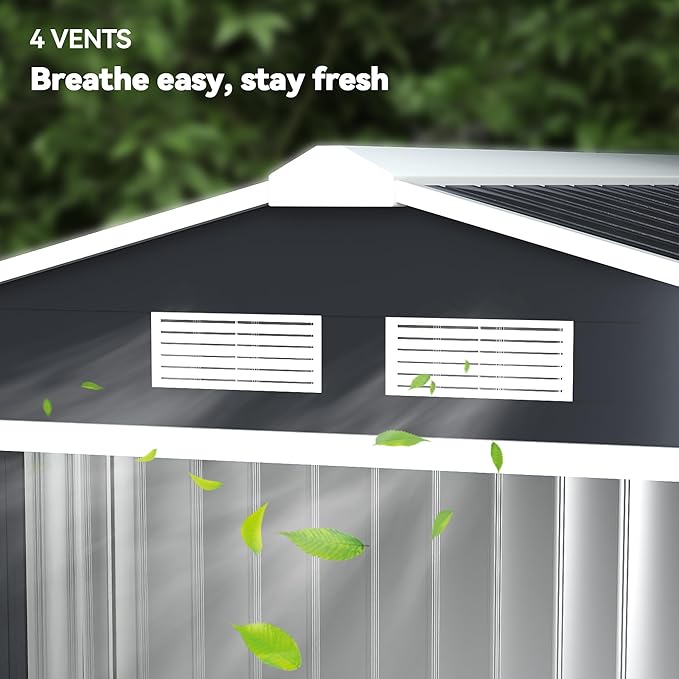 Outsunny 7' x 4' Outdoor Storage Shed, Garden Tool Metal Shed with Foundation Kit, Double Lockable Door, Air Vents and Sloping Roof, for Backyard, Patio, Lawn, Dark Gray