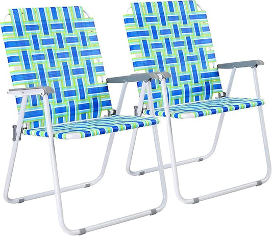 VINGLI Oversized Patio Lawn Chairs Folding 1 Piece, Webbed Folding Chair Outdoor Beach Chair Portable Camping Chair for Yard, Garden (Blue, Oversized)