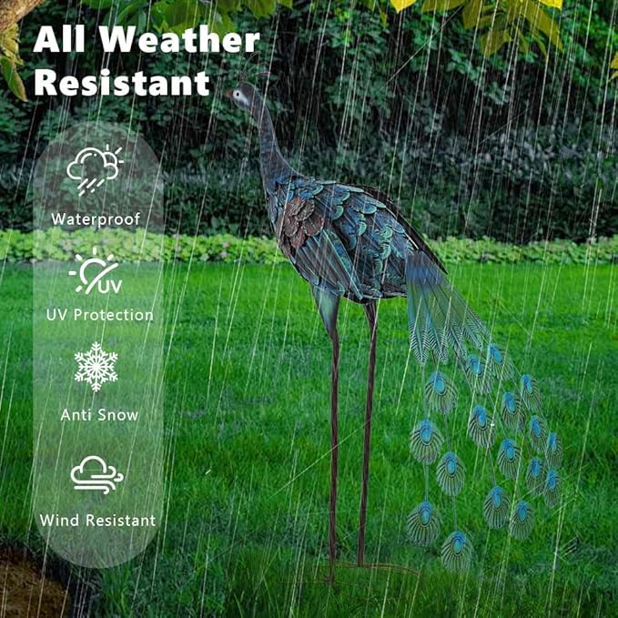 VEWOGARDEN 2 Pack Peacock Outdoor Garden Sculptures & Statues Metal Peacock Yard Art for Lawn Patio Pool Outside Decorations