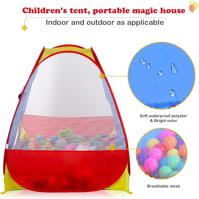 EocuSun Pop Up Playhouse, Ball Pit Kids Play Tent for Indoor & Outdoor, Foldable Play Tent for Kids Girls & Boys (Balls Not Included) (Multicolor)