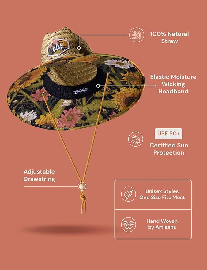 Straw Hat for Men & Women | Lifeguard Hat, Beach Hat & Sun Hat | UPF 50+ Wide Brim for Sun Protection | One Size | Hemlock