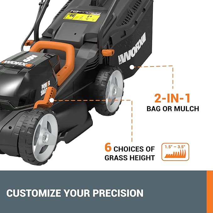 WORX 40V 14" Cordless Lawn Mower for Small Yards, 2-in-1 Electric Mower Cuts Quietly, Compact & Lightweight Push Lawn Mower with 6-Position Height Adjustment WG779 – 2 Batteries & Charger Included