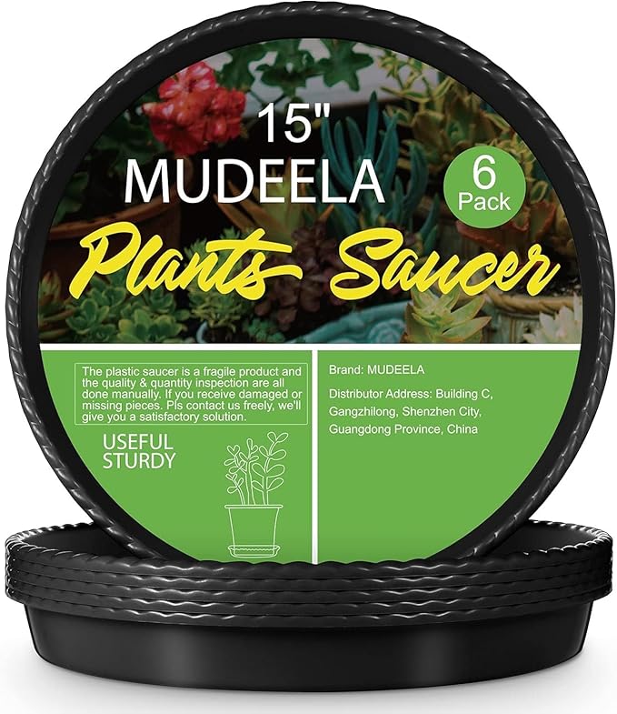 MUDEELA 6 Pack of 15 inch Plant Saucer, Durable Plastic Plant Trays for Indoors, Black Plastic Flower Plant Pot Saucer, Made of Thicker, Stronger Plastic, with Taller Design