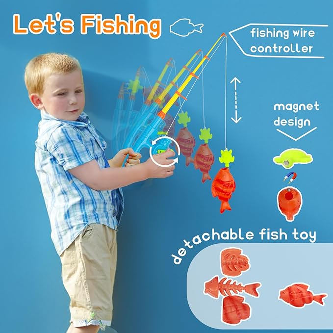 Kids Camping Toys, Mitcien Camping Set Include Pretend Campfire Play Food Fruits & Vegetables Hamburger Magnetic Fishing Toy Toddler Outdoor Adventure Educational Toys for Kids Age 3 4 5 6 + Years Old